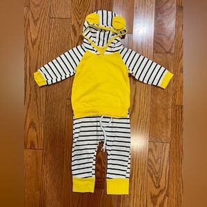 Size 12m black, white, & yellow outfit with bear ears on hood